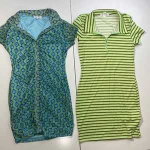 Birch And Stone Lot Of 2 90’s/Y2k Inspired Dresses Lime Green/Blue Floral NWOT L